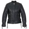 Hot Leathers ladies lace-up leather jacket for women, stylish black jacket with lace-up sleeves and classic design.