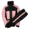 Milwaukee Leather pink and black waterproof rain suit for women, stylish Oxford rain gear with hood and full coverage.
