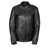 Milwaukee Leather women's black racer leather motorcycle jacket with fitted design and zippered front.