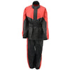 Milwaukee Leather women's XS5001 black and red waterproof rain suit with reflective piping, designed for outdoor protection.