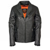Milwaukee Leather women's black vented leather jacket with side buckles, stylish and fitted for a modern look.