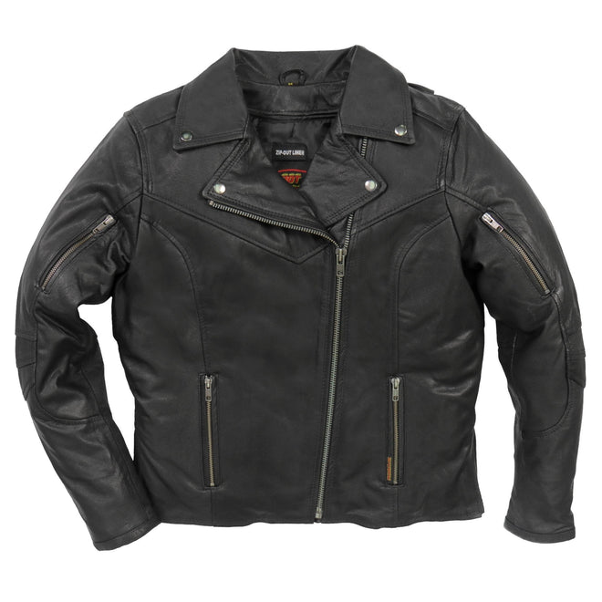Hot Leathers JKL1029 Ladies Leather Jacket with Deep Utility Pockets, Vents and Side Zippers