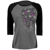 Hot Leathers ladies gray and black skull bouquet raglan 3/4 sleeve shirt, stylish event-dated shirt for women.