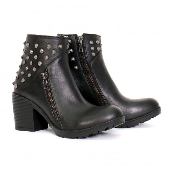 Black Hot Leathers ladies' 5-inch studded ankle leather boots with side zippers, featuring decorative metal studs and stylish design.