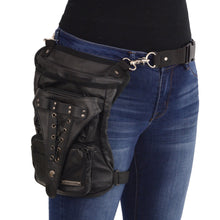 Milwaukee Leather MP8885 Ladies Black Utility-Pocket Black Leather Thigh Bag with Waist Belt; includes a deep utility pocket