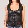 Hot Leathers women's leather halter top vest with lace-up front, stylish corset-inspired design for edgy fashion.