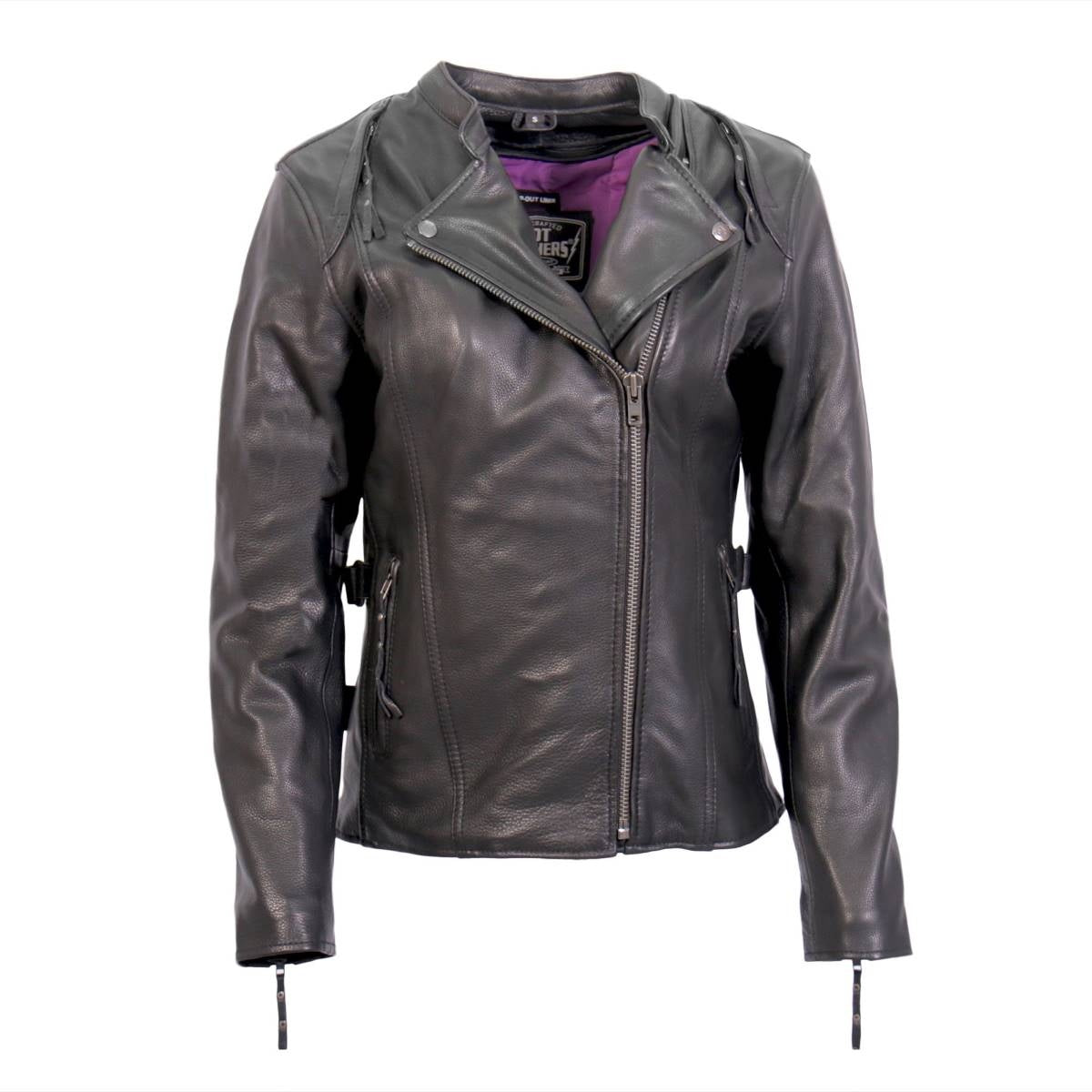 Hot Leathers women's black leather jacket with vented side snaps, stylish and fitted for a sleek look.