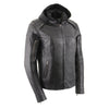 Milwaukee Leather women's vented racer leather jacket with removable hoodie liner, showcasing stylish design and vented panels.