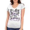 Hot Leathers ladies white short sleeve V-neck shirt with "It's All About The Journey" graphic, perfect for casual events.