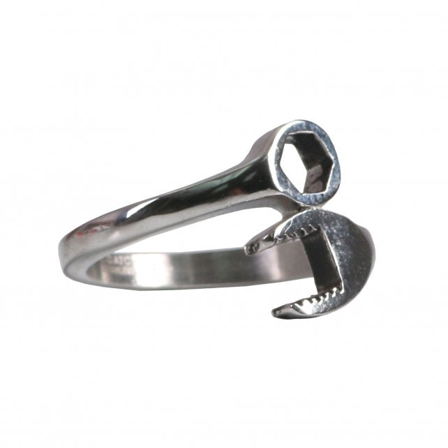 Hot Leathers ladies wrench biker ring made of stainless steel, featuring a wrench design, perfect for biker accessories.