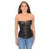 Milwaukee Leather black lambskin ladies corset with front zipper and buckle details, stylish women’s waist top or outerwear piece.