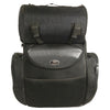 Milwaukee Leather MP8122 large black textile motorcycle sissy bar bag with two compartments on a bike.