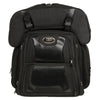 Milwaukee Leather large black textile motorcycle sissy bar bag with multiple compartments and sturdy straps for bikers.