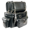 Milwaukee Leather MP8100 large black PVC motorcycle touring pack sissy bar bag with two compartments and adjustable straps.