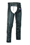 Buffalo Leather Gear classic leather chaps with jean pocket style, durable chaps designed for riding and outdoor activities.