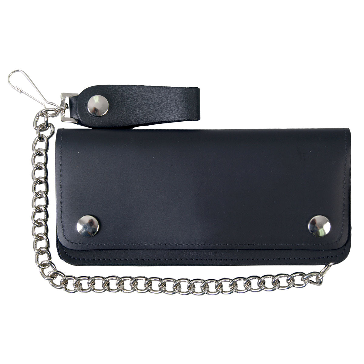 Hot Leathers leather wallet with chain, 5-pocket bi-fold design, showcasing durable leather and attached metal chain.