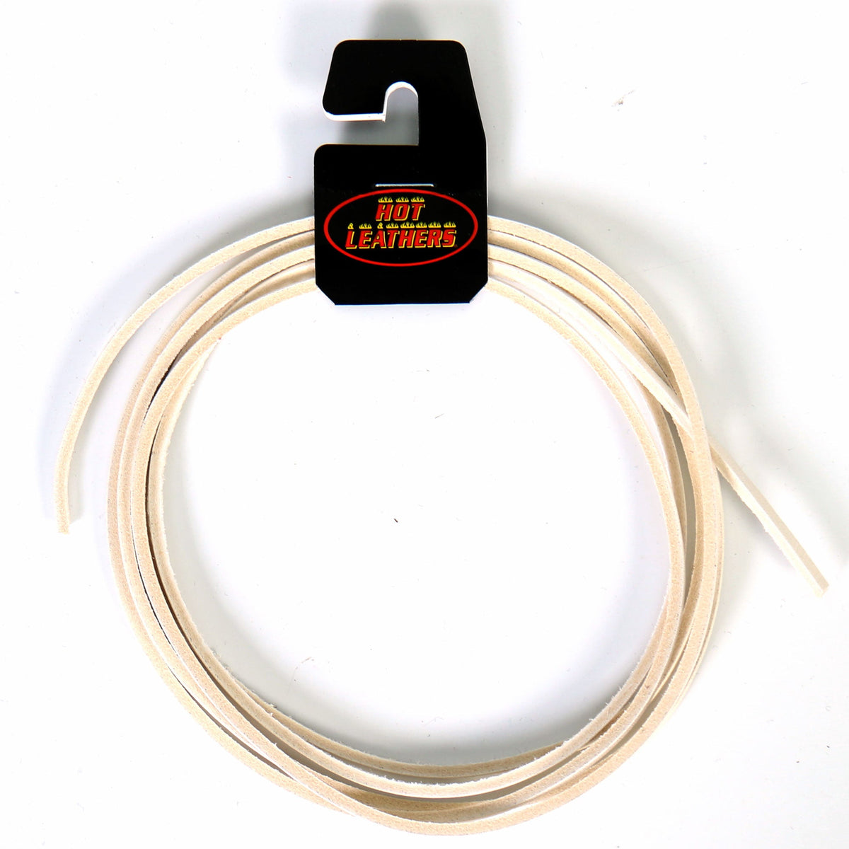 Hot Leathers 72-inch white leather lace for accessories, shown coiled with detailed leather texture.