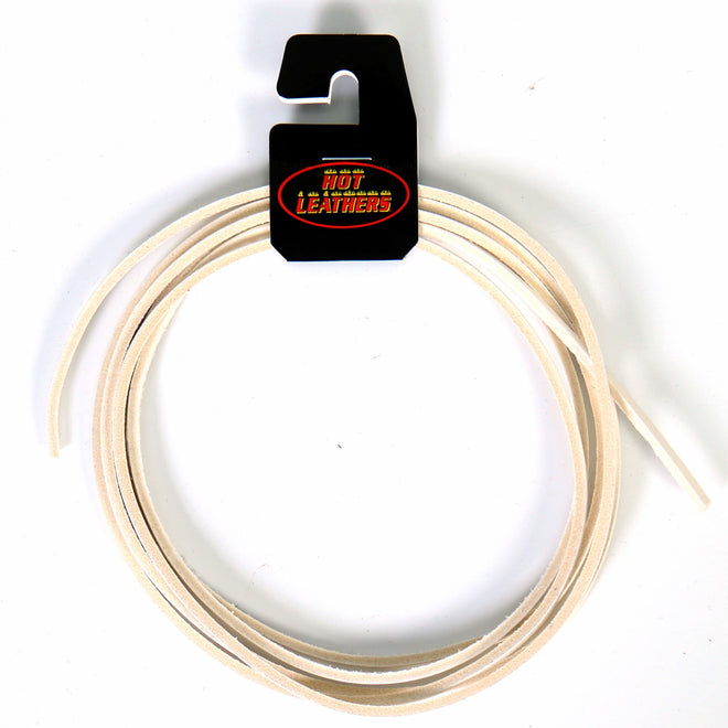 Hot Leathers 72-inch white leather lace for accessories, shown coiled with detailed leather texture.