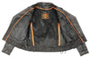 Milwaukee Leather women's black leather police-style jacket with side laces, featuring a classic design and sleek fit.