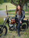 Milwaukee Leather women's black leather police style jacket with side laces, featuring a classic design and structured fit.