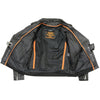 Milwaukee Leather women's black classic police style leather jacket with lapel collar and silver hardware, front zipper closure.