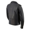 Milwaukee Leather women's black classic police style leather jacket with lapels and front zipper, tailored fit for women.