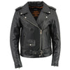 Milwaukee Leather women's black police style leather jacket with classic design, featuring shoulder epaulets and front zipper.