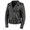 Milwaukee Leather women's black police style leather jacket with classic design, featuring collar and front zipper.