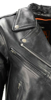 Milwaukee Leather women's black police style leather jacket with front pockets and classic design.