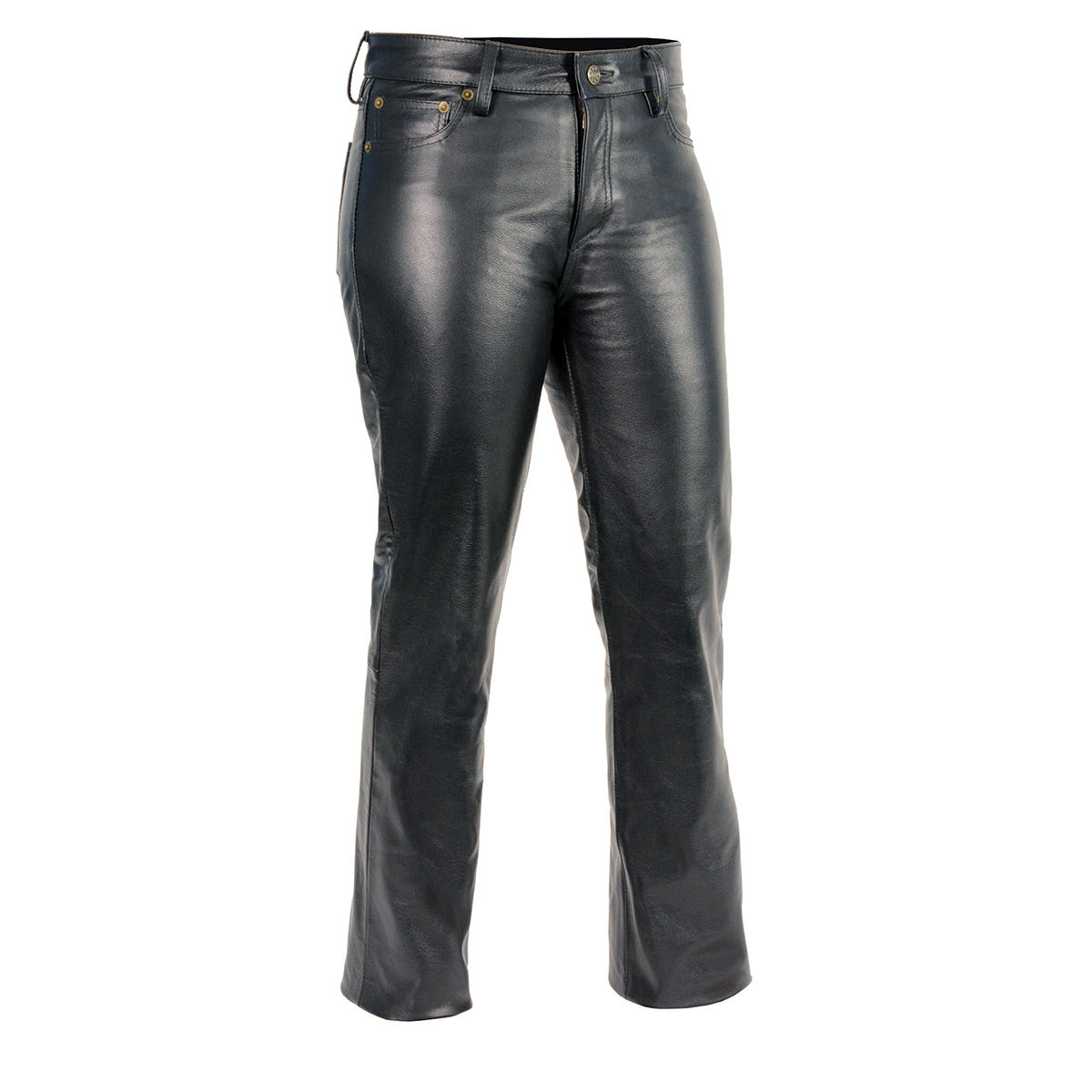 First MFG Alexis women's motorcycle leather chaps in black, fitted design with zipper closures and reinforced knee panels.