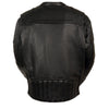 Milwaukee Leather men's black scooter jacket with side stretch panels and vented design, featuring a stylish leather construction.