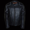 Milwaukee Leather men's black scooter jacket with side stretch panels and vented design, made from black leather.