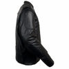 Milwaukee Leather men's black side stretch vented leather scooter jacket showing front view with vent panels and sleek design.