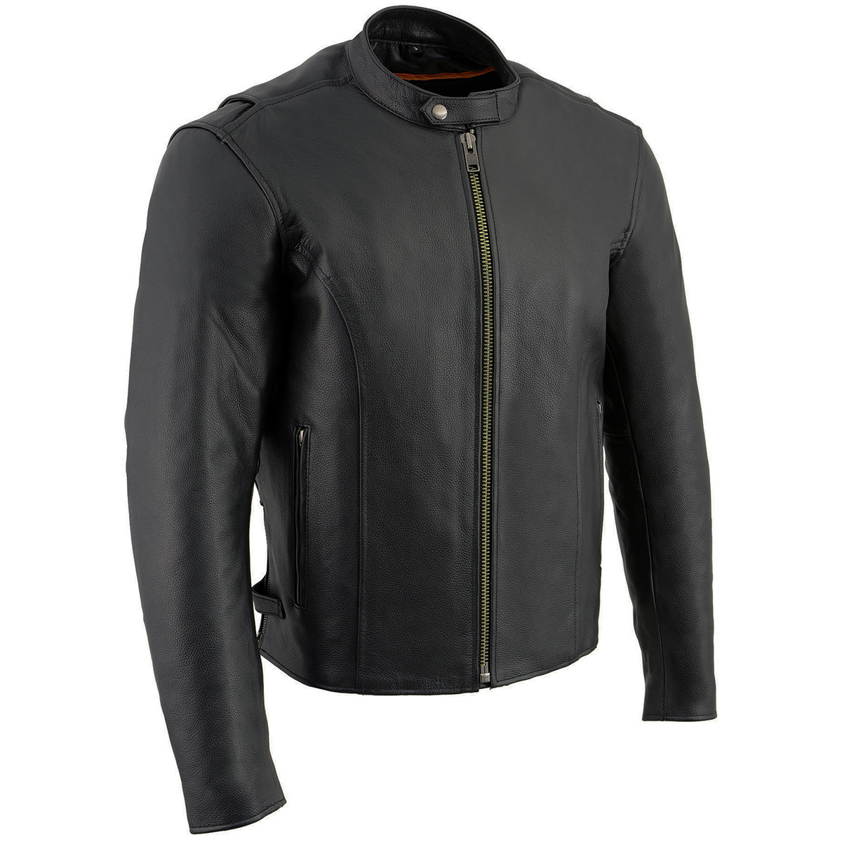Milwaukee Leather men's black scooter-style motorcycle jacket with removable thermal liner, featuring classic design and leather construction.