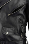 Milwaukee Leather men's black tall-sized police style leather jacket with side laces, front zipper, and classic design.