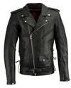 Milwaukee Leather men's black tall-size police style leather jacket with side laces, front zipper, and epaulet details.