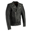 Milwaukee Leather men's black tall-size police style leather jacket with side laces, designed for a rugged, stylish look.