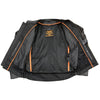 Milwaukee Leather men's black crossover scooter style motorcycle jacket with reflective piping and sporty design.