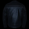 Milwaukee Leather men's black crossover scooter style motorcycle jacket with reflective piping, sporty design, and leather construction.