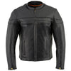 Milwaukee Leather men's black sporty crossover motorcycle jacket with reflective piping and leather construction.
