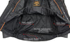Milwaukee Leather men's black crossover scooter-style motorcycle jacket with reflective piping and patch details.