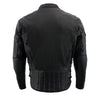 Milwaukee Leather men's black vented scooter leather jacket with side laces, stylish men's jacket with quilted details and front zipper.