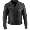 Milwaukee Leather men's black genuine leather motorcycle jacket, police style biker jacket with 1.3mm thick leather and detailed design.