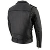 Milwaukee Leather men's black leather motorcycle jacket with side lace, thick Brando style biker jacket, front view.