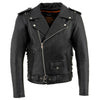 Milwaukee Leather men's black motorcycle jacket with thick leather, biker style, side lace accents, and classic design.