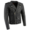 Milwaukee Leather men's black police style motorcycle jacket with quilted liner, classic design and durable leather construction.