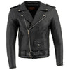 Milwaukee Leather men's black motorcycle jacket with quilted liner, classic police style, durable leather, and detailed stitching.