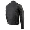 Milwaukee Leather men's black leather motorcycle jacket with side stretch and reflective piping, designed for scooter riding.