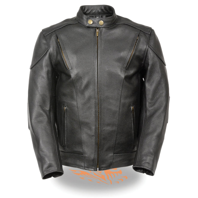 Milwaukee Leather boy's black leather side lace vented moto jacket for kids, featuring a classic design with laces and vented panels.