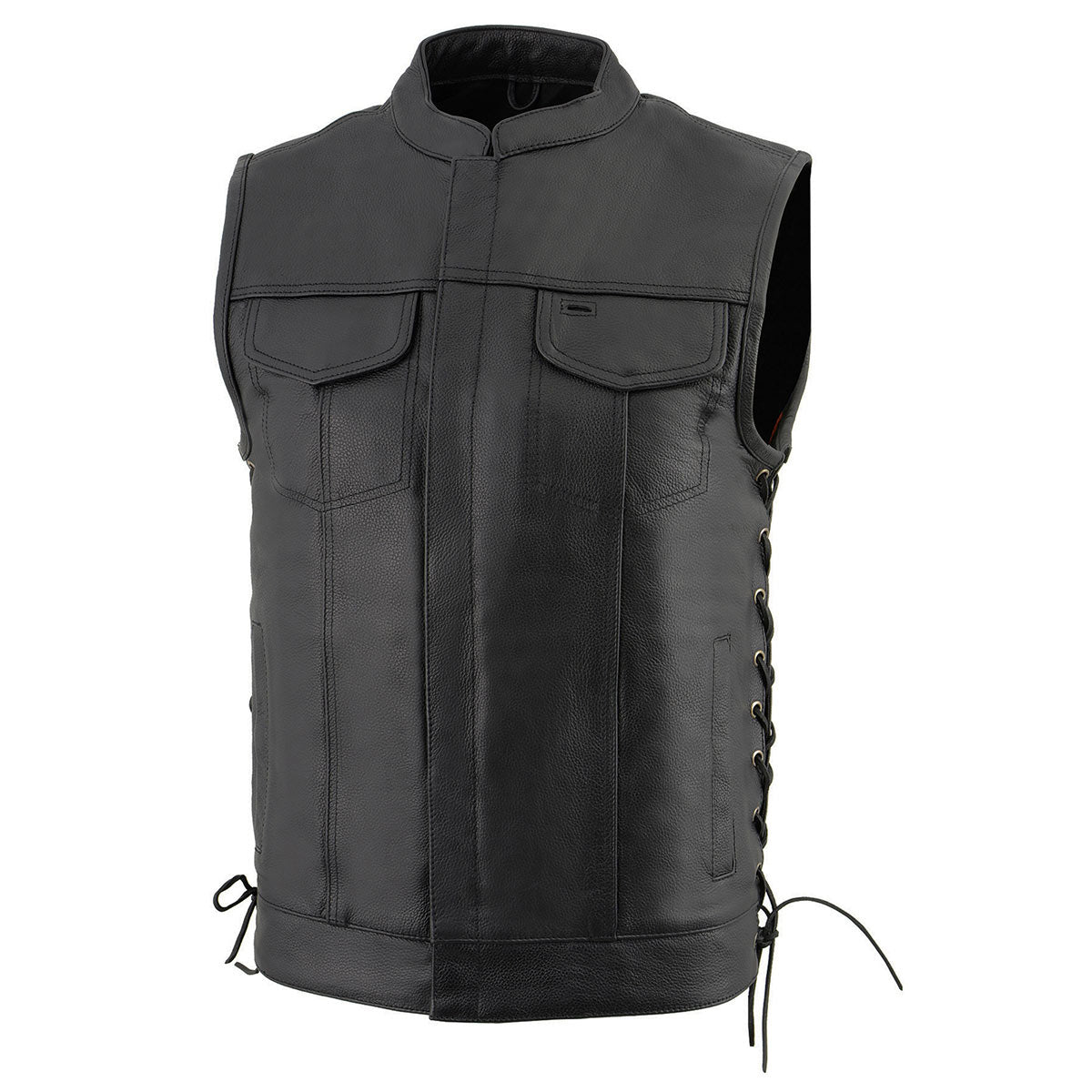 LKM3712 Side Lace Men's Black Leather Club Style Motorcycle Rider Vest ...